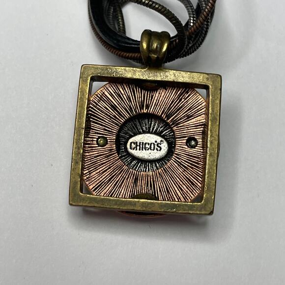 Chico's pendant necklace signed costume jewelry mixed metals on cord - Picture 9 of 16